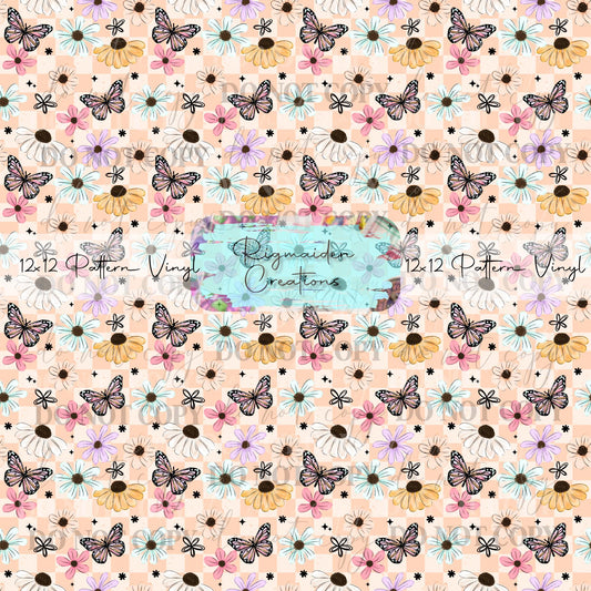 Checkered Pink Butterfly Vinyl