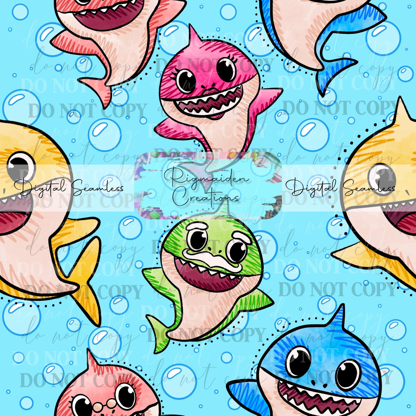 Baby Shark Blue Background Seamless Digital PNG