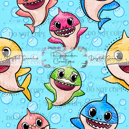 Baby Shark Blue Background Seamless Digital PNG