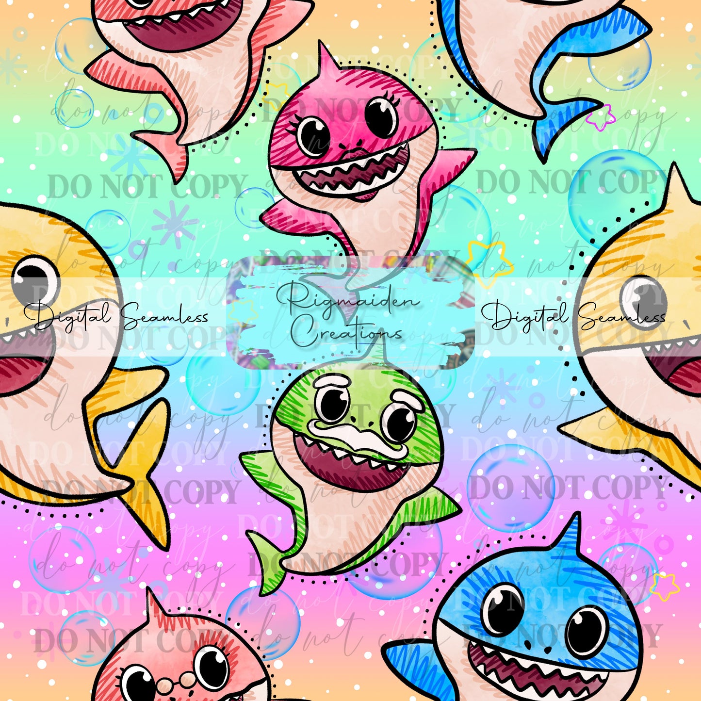 Baby Shark Rainbow Ombre Background Seamless Digital PNG