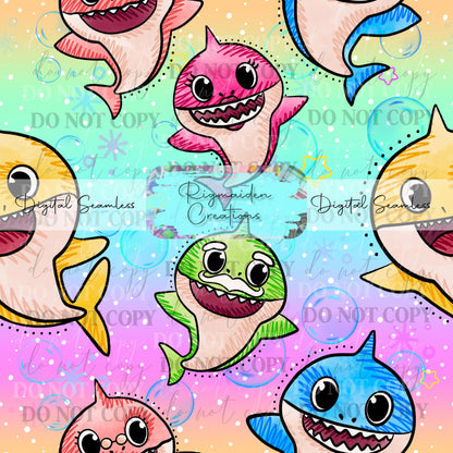 Baby Shark Rainbow Ombre Background Seamless Digital PNG
