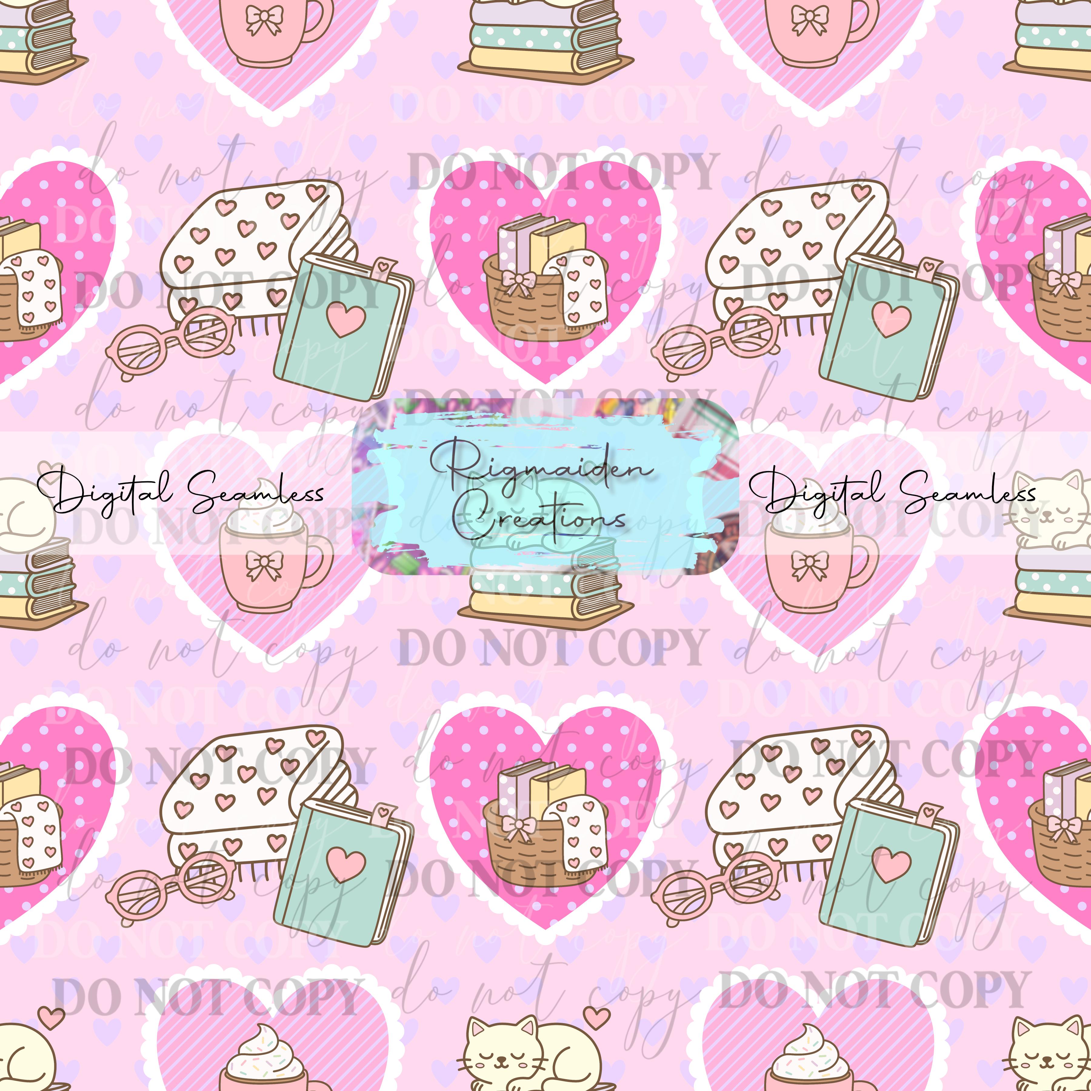Cozy Book Valentine Seamless Digital PNG – Rigmaiden Creations