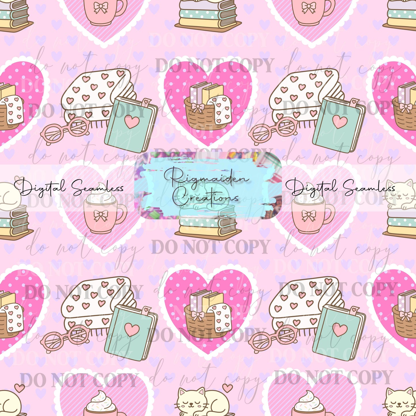 Cozy Book Valentine Seamless Digital PNG