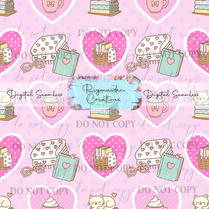 Cozy Book Valentine Seamless Digital PNG