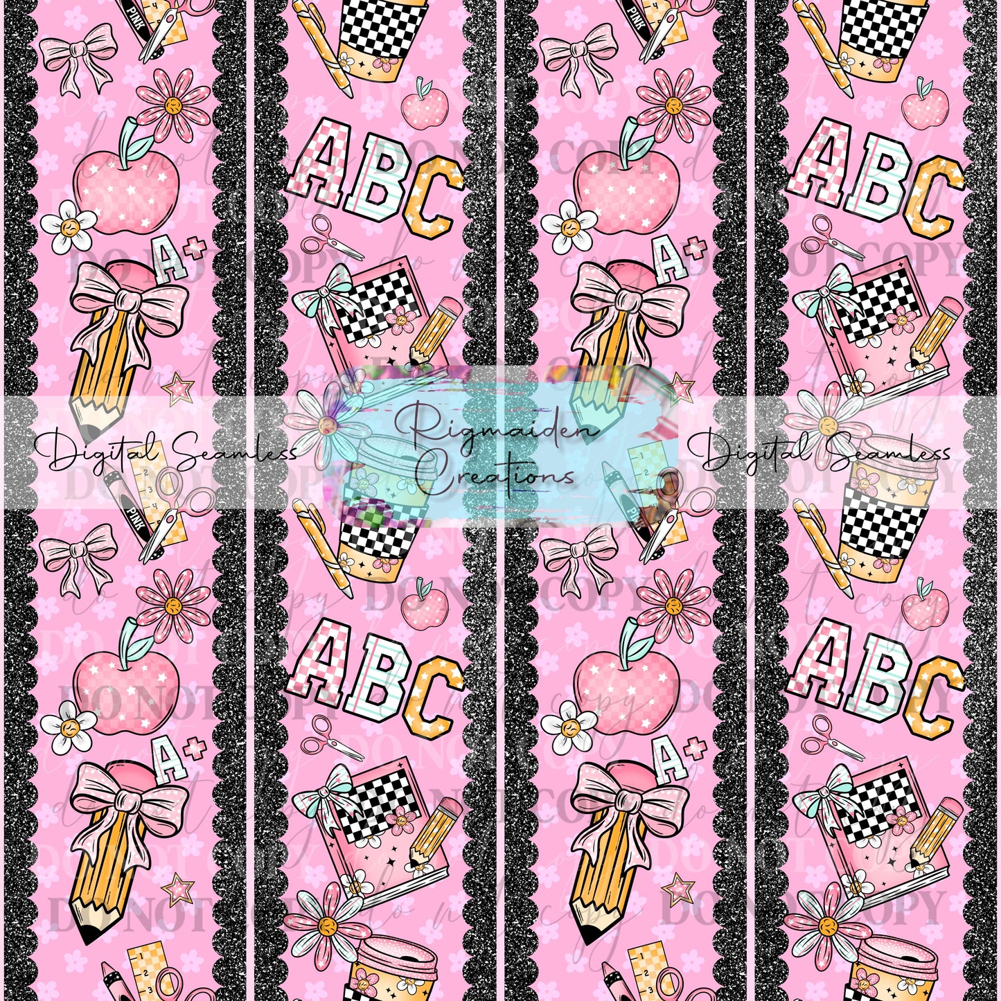 Pink Composition School Ribbon Seamless Digital PNG