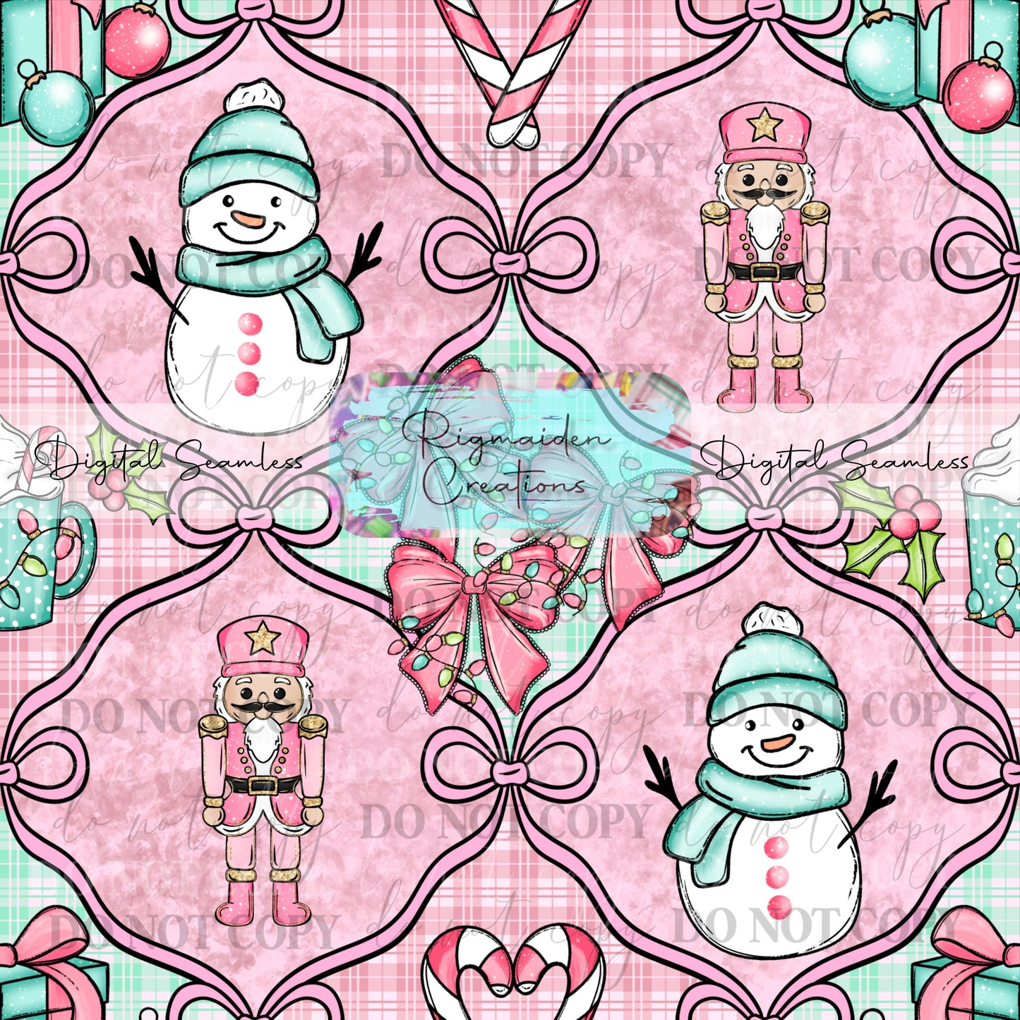 Pink Pastel Coquette Christmas Seamless Digital PNG