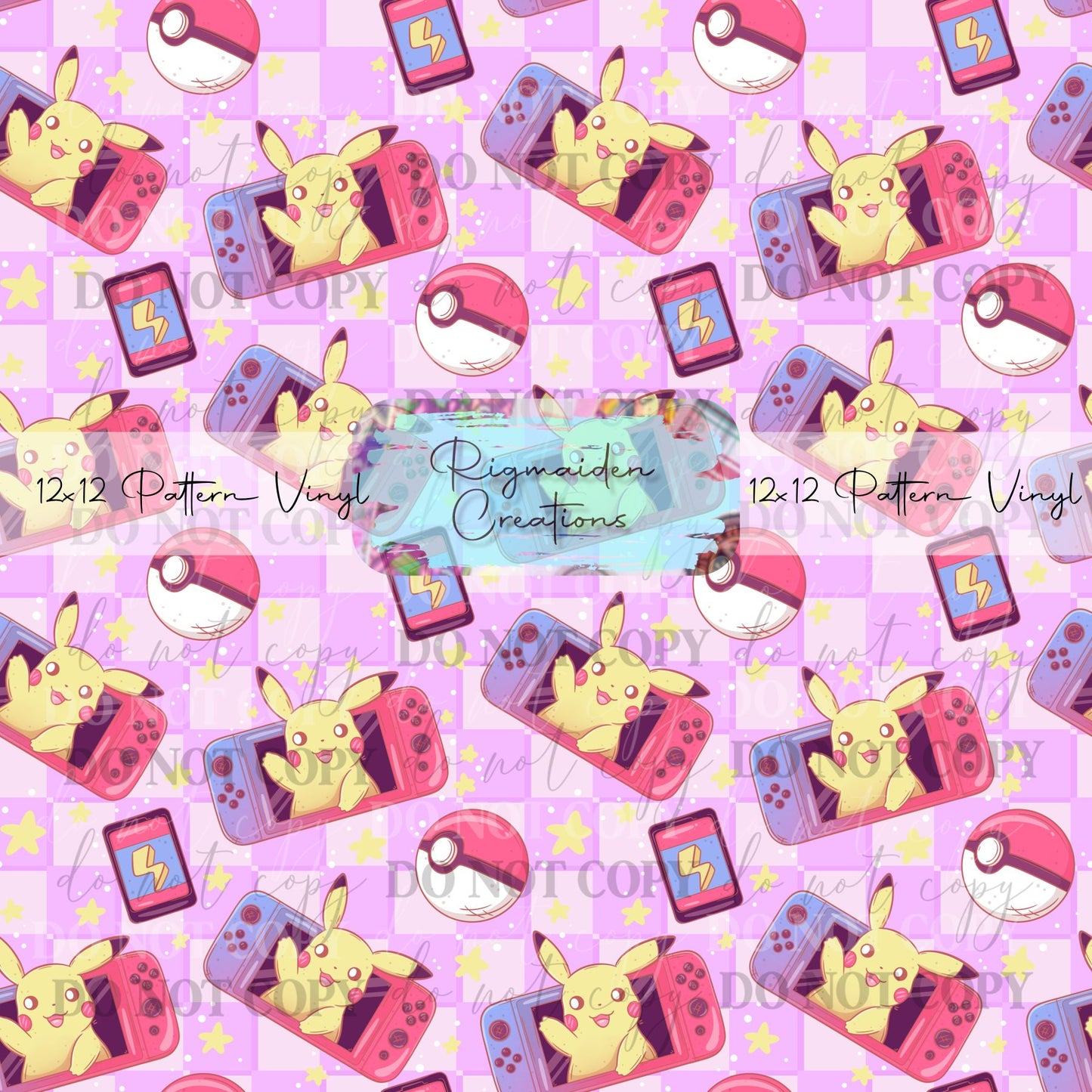 Pink Checkered Electric Poke Video Game Vinyl