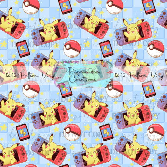 Blue Checkered Electric Poke Video Game Vinyl