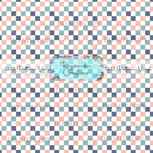 Neutral Salmon and Blues Checkered Vinyl