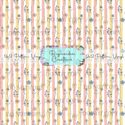 Salmon and Yellow Striped Floral Vinyl
