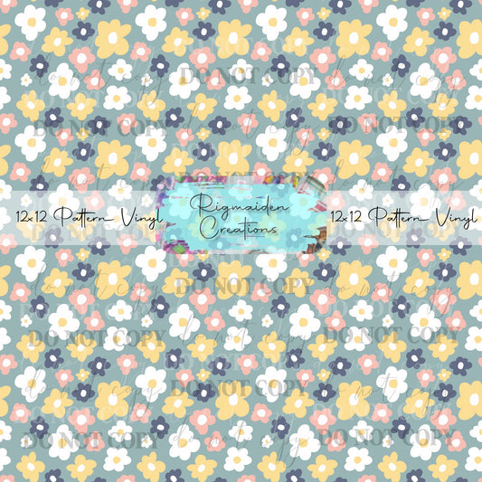 Dark Teal Neutral Floral Vinyl