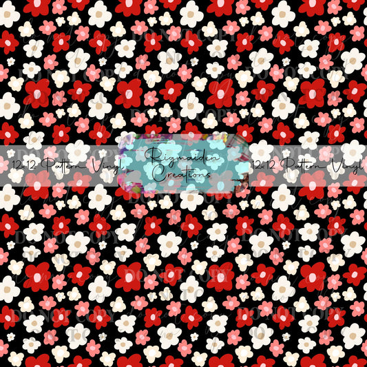 Black Doodle Flower Vinyl