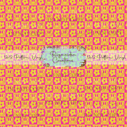 Retro Smiley Face Checkered Vinyl
